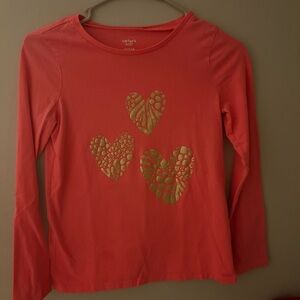Carter's Coral Long Sleeve with Gold Heart Accents
